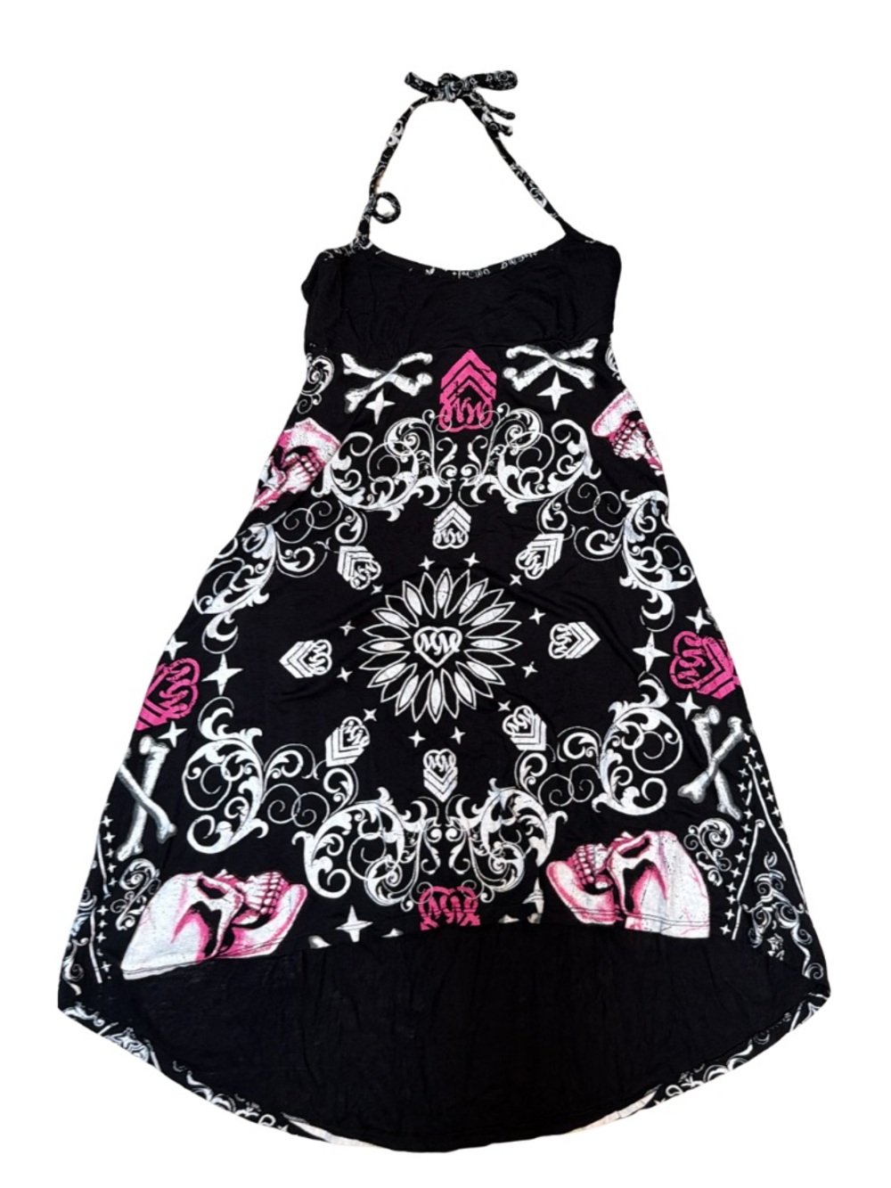 Metal Mulisha Gothic Skull Floral Halter Hi-Lo Dress – Small